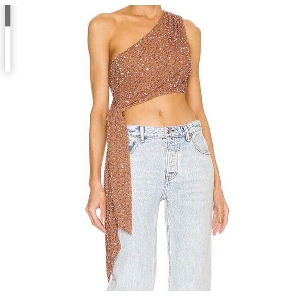 Retroféte Quinn sz L bead sequin one shoulder going out top evening Revolve NWT - Picture 2 of 12